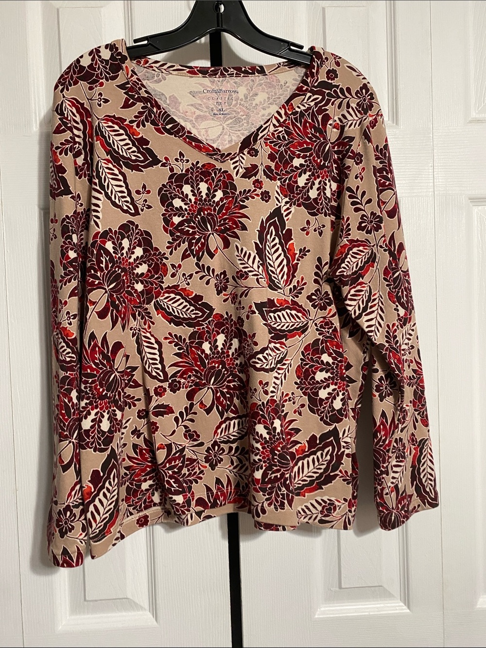 Croft & Barrow cotton floral knit long sleeve tee shirt top size XL